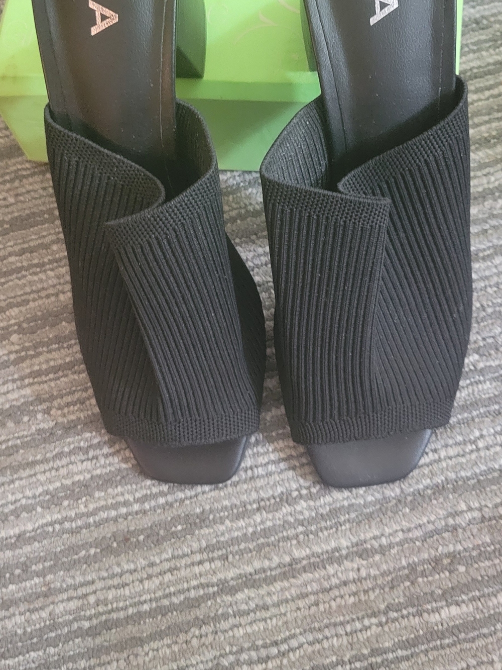 Alia Black Ribbed Open-Toe Slide Sandals